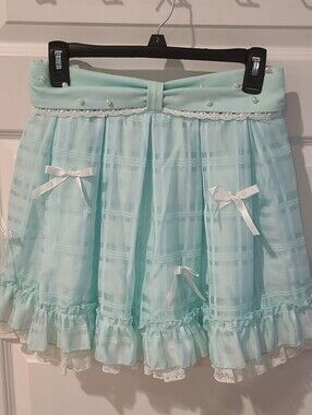 Mint Aqua Ruffled Lace Circle Skirt with Bows